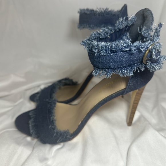Retro Sexy Denim Fringe High Stiletto Heels Open Pointed Toe Sandals Sz 11 - Picture 8 of 12